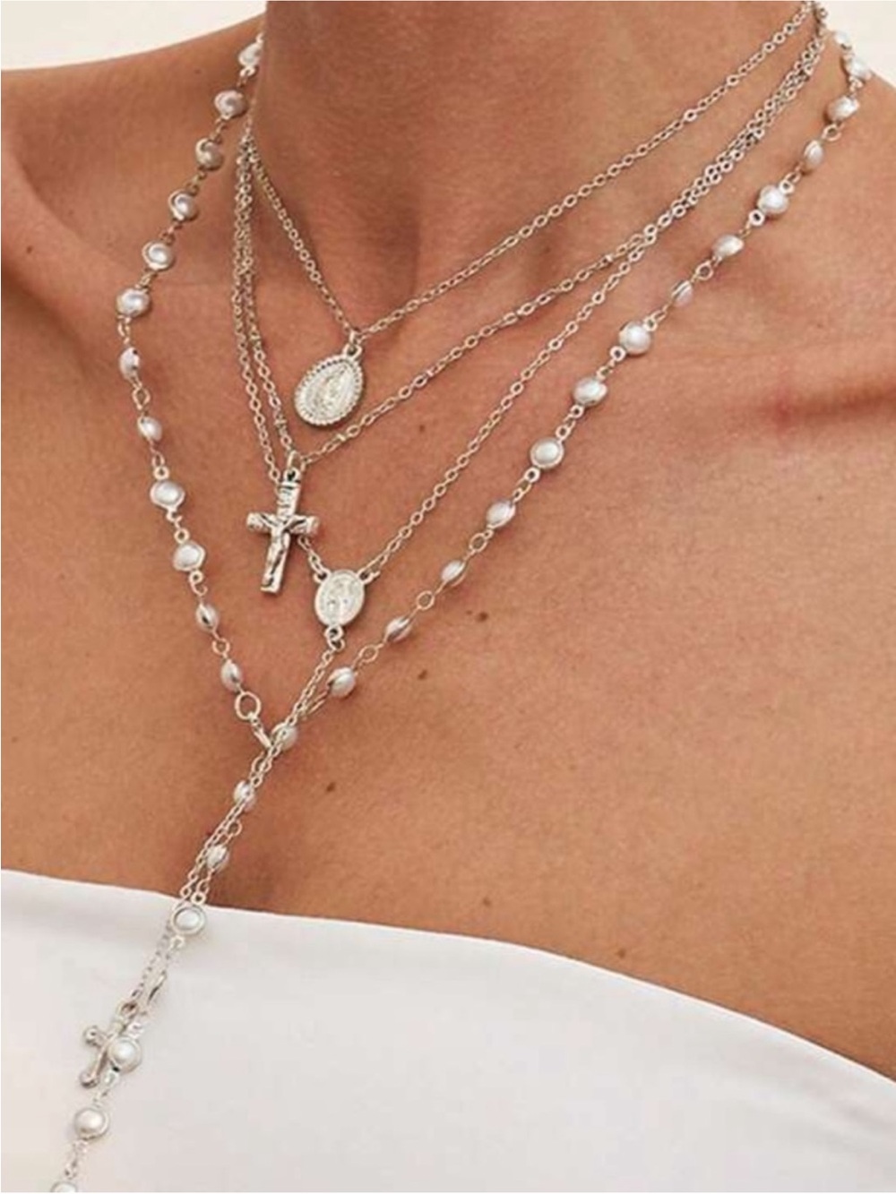 New! Silver Cross Stack Necklace Set (1059) NWOT